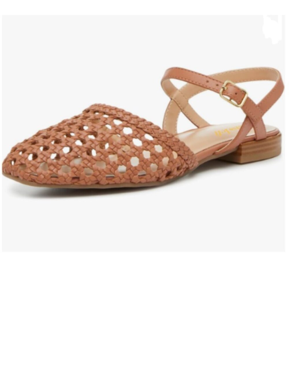 miss left Dark Salmon Round Toe Braided Cutout Buckled Flat Ankle Strap Sandals